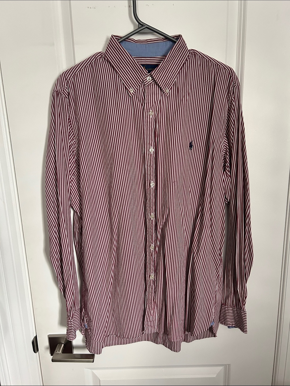 Polo Ralph Lauren Men's Red and White Striped Button-Down Shirt Size Large
